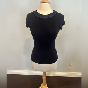 Ted Baker London Women's Navy Blue Tee Shirt with Ribbon Detail Collar Size 1
